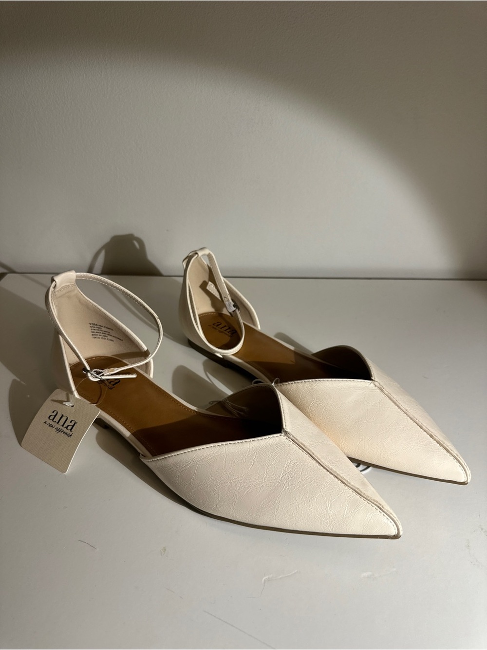 a.n.a by Analy Cream Pointed D'Orsay Flats with Ankle Strap